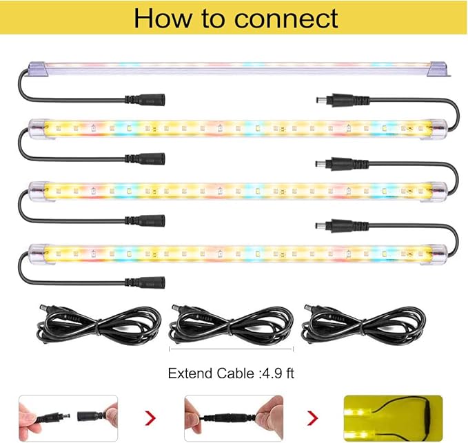LED Grow Lights Strips for Indoor Plants with Auto ON &amp Off Timer T5 Sunlike Full Spectrum Grow Lights Bar Growing Lamps for Greenhouse Shelves Hydroponics Succulent 4 Dimmable Levels