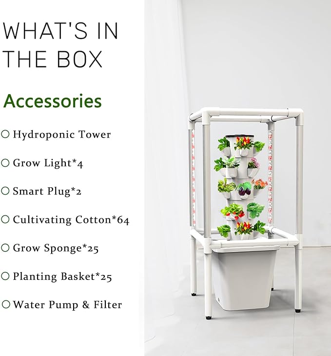 Hydroponics Growing System with LED Grow Light - Smart Garden Planter 30 Pods Germination Kit Aeroponics Tower Included Pump Timer Net Pots - Ideal for Indoor Plant Growth