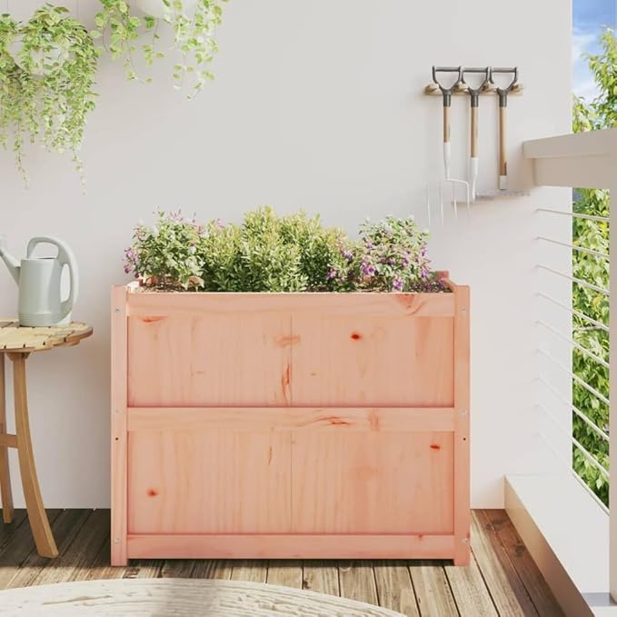 Garden Planter Natural Wood Solid Douglas Fir 35.4x19.7x27.6 in Raised Garden Bed for Outdoor Plants Patio Deck