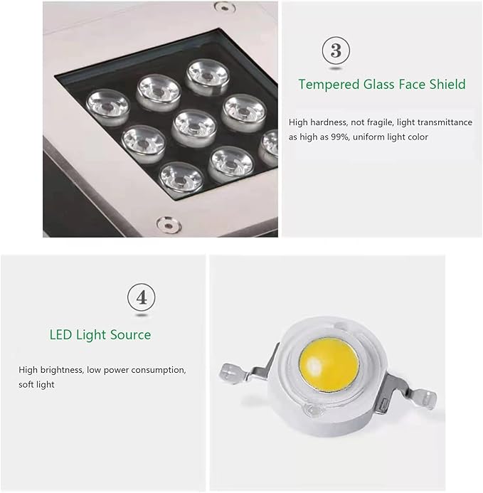 Low Voltage Deck Lights Recessed Square Underground Light IP66 Waterproof AC12V Outdoor Buried for Garden Pathway Patio Driveway Landscape Lighting Spotlight