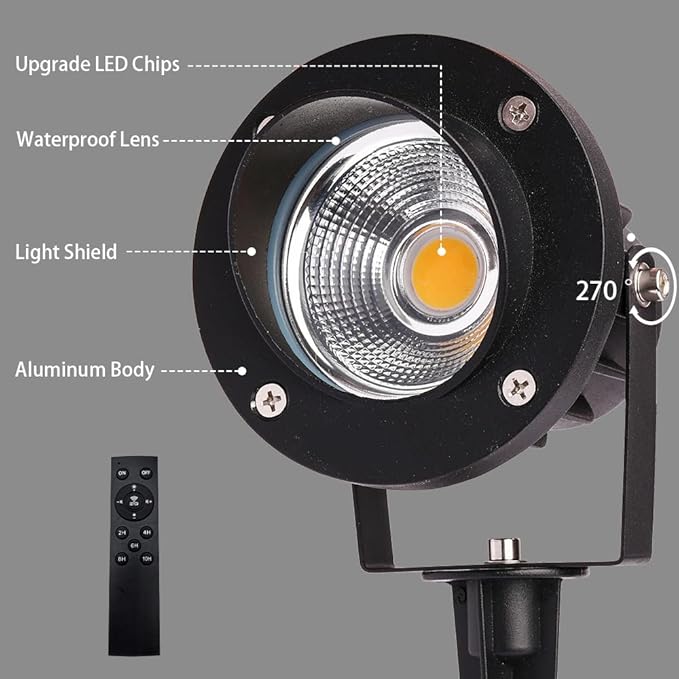 LED Outdoor Spot Lights120V Landscape Lighting Outdoor Spotlight With Plug Cord  2700K-6500K Stepless Dimmable Landscape Light with Timer and Remote for Yard Garden Pathway flag (18W Pack 4)