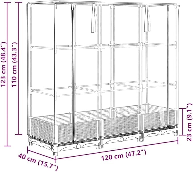 Large Rectangular Raised Garden Bed Black Polypropylene Rattan Look 47.2x15.7x48.4in Outdoor Planter Box for Patio Balcony Gardening