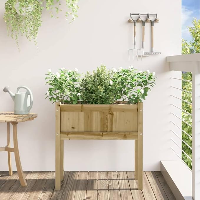 Garden Planter Box - Large Gardening Bed for Outdoor Vegetable Herb Flower Growing &amp Planting - Impregnated Pine Wood