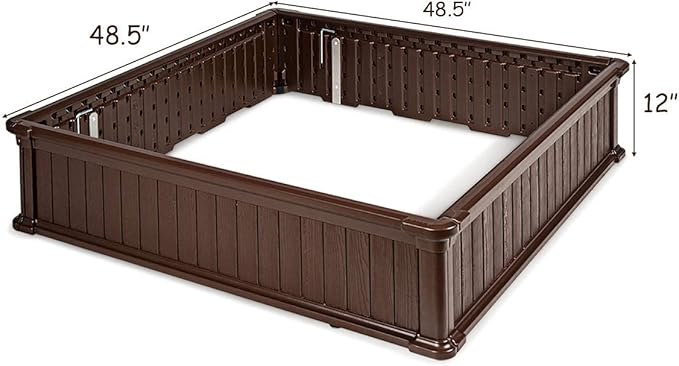 Giantex Raised Garden Bed Planter for Flower Vegetables Outdoor Plant Box Patio Backyard Easy Assembly (48.5''Lx48.5''Wx12''H Brown)