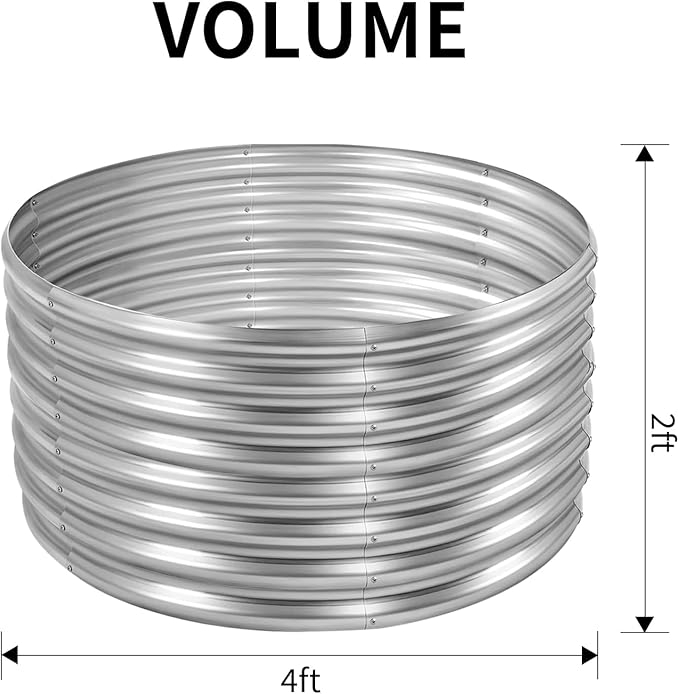 Land Guard 4×4×2ft Galvanized Raised Garden Bed Kit 2Pcs Planter Raised Garden Beds Outdoor Round Clearance Raised Garden Beds for Gardening Vegetables (Silver)