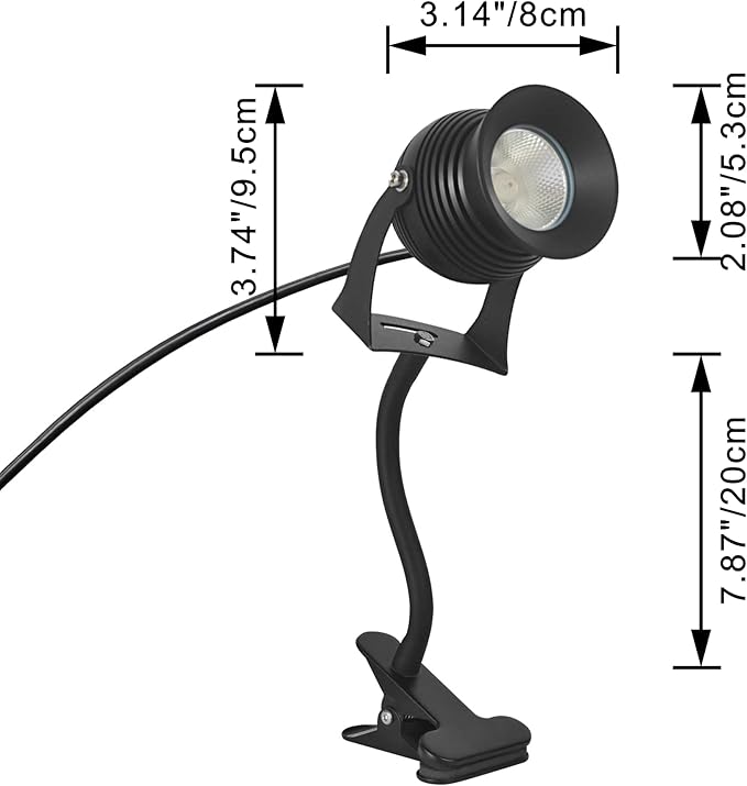 Kiven IP65 Waterproof LED Landscape Up Down Light Black Decorative Spotlight Lamp with Plug-in Cord and Timer for Indoor Outdoor Plants Yard Mini LED Lawn Light (7W Cool White)