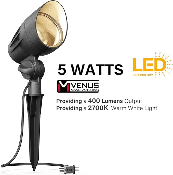 VENUS MANUFACTURING 12PK Outdoor Low Voltage Landscape Lights Kits with 8 Pack Black 0.6 Watt 22 Lumen LED 12V Path Light &amp 4 Pack 5 Watt 400 Lumen Spotlights and for Pathway Sidewalk Light