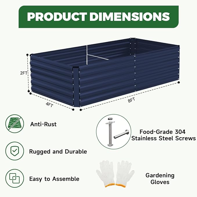 8x4x2 ft Outdoor Raised Garden Bed Large Metal Planter Raised Beds Planters for Outdoor Plants for Vegetables Flowers Herbs Fruits and Succulents.(4 PcsBlue)