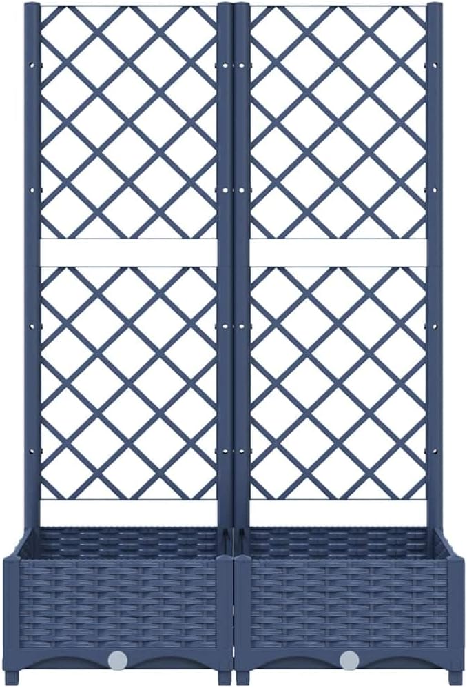 Garden Planter Blue Grey Polypropylene Large Planters Integrated Trellis Rectangular Outdoor Raised Garden Bed 31.5x15.7x47.8in for Patio Balcony