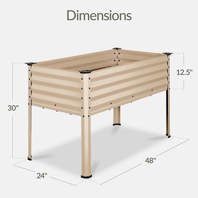 Best Choice Products 48x24x30in Galvanized Raised Garden Bed Metal Elevated Planter Box Vegetable Garden for Backyard Patio Balcony - Beige