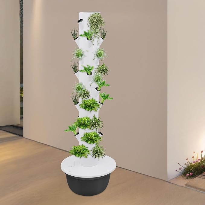 Growing Tower 9-Tier 36-Hole Hydroponic Growing System Hydroponics Growing Tower Germination Kit for Soil-Free Planting Indoor/Outdoor Home Garden (White + Balck)