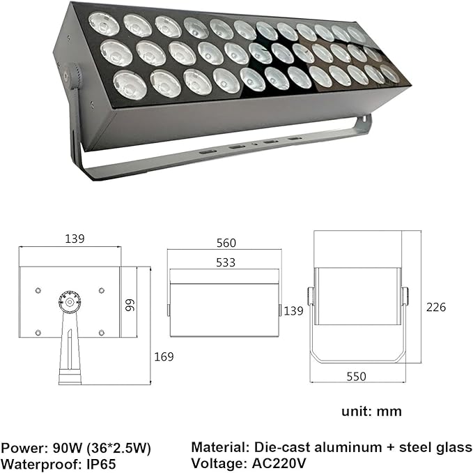 Rotation Spotlight - LED Floodlights IP65 Outdoor Waterproof LED Spotlight Long-Distance LED Beam Light 220V Exterior Building Wall Washer Landscape Lighting(White Light90W(AC220V))