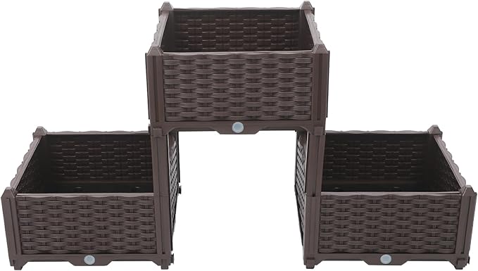 DYNAMI Triple-Compartment Raised Garden Bed KitElevated Planter Garden Box with Drainage HolesOutdoor Plastic Standing Planter Boxfor Vegetable Flower Herb