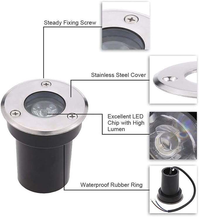 1W Recessed Outdoor Buried Lights Ground LED Landscape Lamp IP67 Waterproof Stainless Steel Spotlight 12/24V Low Pressure Garden Light for Lawn Sidewalk GWarm 24V