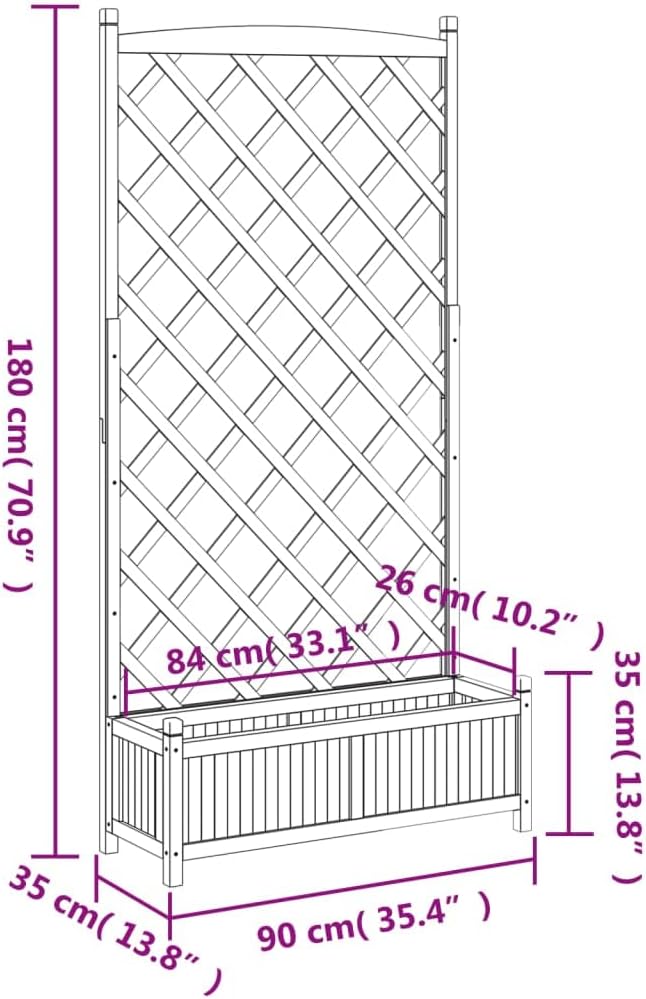 Wooden Planter with Trellis Brown Solid Fir Raised Garden Bed for Climbing Plants Outdoor Raised Planter Box with Trellis Garden Flower Beds Patio Planters for Vegetables and Flowers