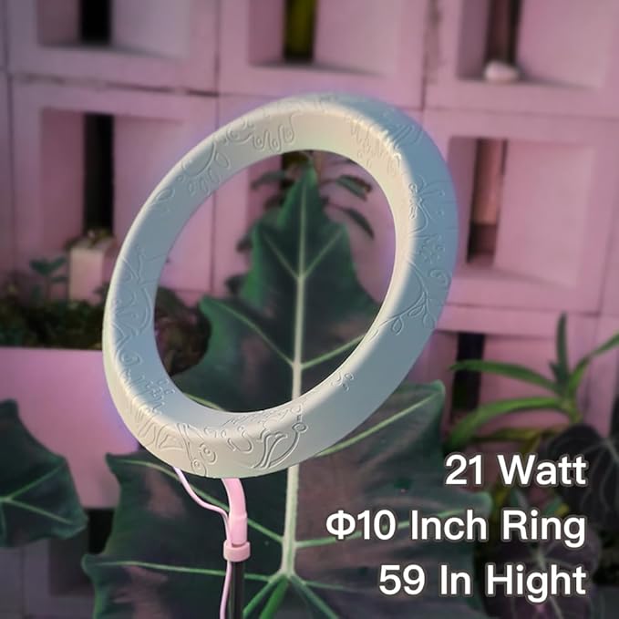 Qux 10” Halo Pro Grow LightFull Spectrum LED Freestanting Plant Grow Lamp for Indoor Larger Plants with 3 Kind of Light Colors switchover &amp 10-Level DimmableAuto On Off Timing 4/8/12Hrs (Relief)