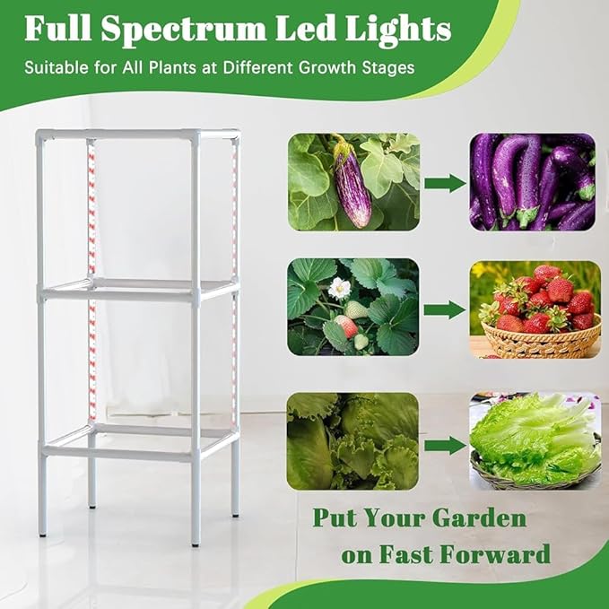 Tower Hydroponics Growing System 8 Sections Led Timed Grow Light40 Pcs Nursery Germination Kit - Herbs Fruits and Vegetables - Hydrating Pump Adapter Seeding Bed &amp Net Pots