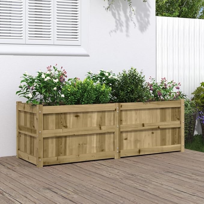 Wooden Raised Garden Bed Garden Planter Box Outdoor Wood Raised Garden Bed for Planting Plants Vegetables 59.1x19.7x19.7 Impregnated Wood Pine-252