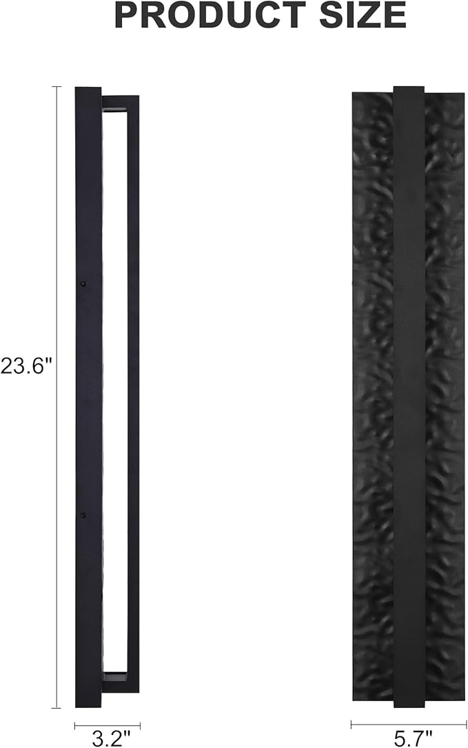 LamQee 23.6in Long Outdoor Modern LED Wall Lights Hammered Wrought Iron and Aluminum 3000K 1200LM Linear Exterior Lighting Fixtures Wall Mount Waterproof Outside Sconce for House Porch Patio Garage