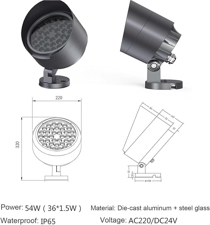 Landscape Lamp - 220V Outdoor LED Spotlight IP65 Waterproof Lawn Projector Floodlight Tree Lighting for Hotel Exterior Wall Contouring Landscaping Projects(A-Neutral Light54W)