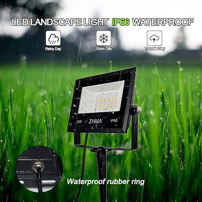 10W LED Landscape Lights 12V Low Voltage Warm White IP66 Waterproof Garden Flood Light for Pathway Lighting Yard Lawn Wall Trees Lighting Outdoor Spotlights with Spike Stand [10 Pack]