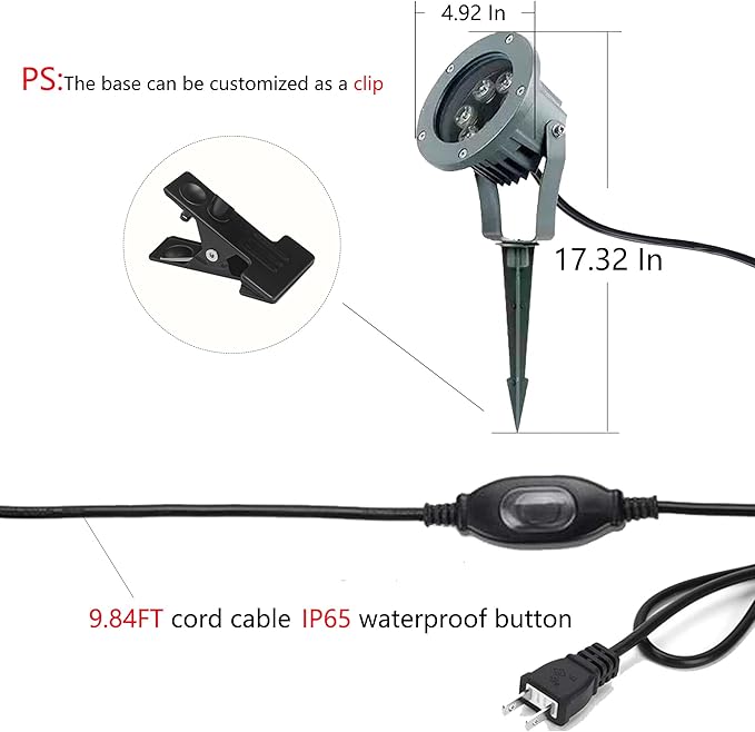 Kiven LED Landscape Plug-in Spotlight Outdoor with Automatic TimerIP65 Waterproof Garden Spotlights6W 110V Yard Flood Light with Spiked Stand Lawn Lights6000K LED Wall Lights for Patio