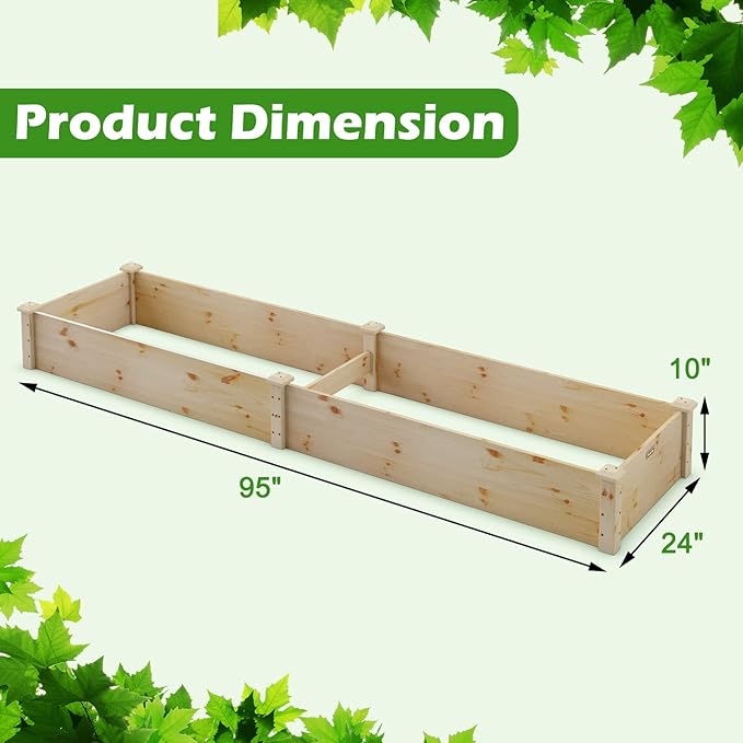 Giantex Raised Garden Bed 95 Lx24 Wx10 H Outdoor Wood Planter Box for Vegetables Flowers Herbs Fruits Easy-Assembly Wooden Planter Raised Bed for Backyard Garden Lawn