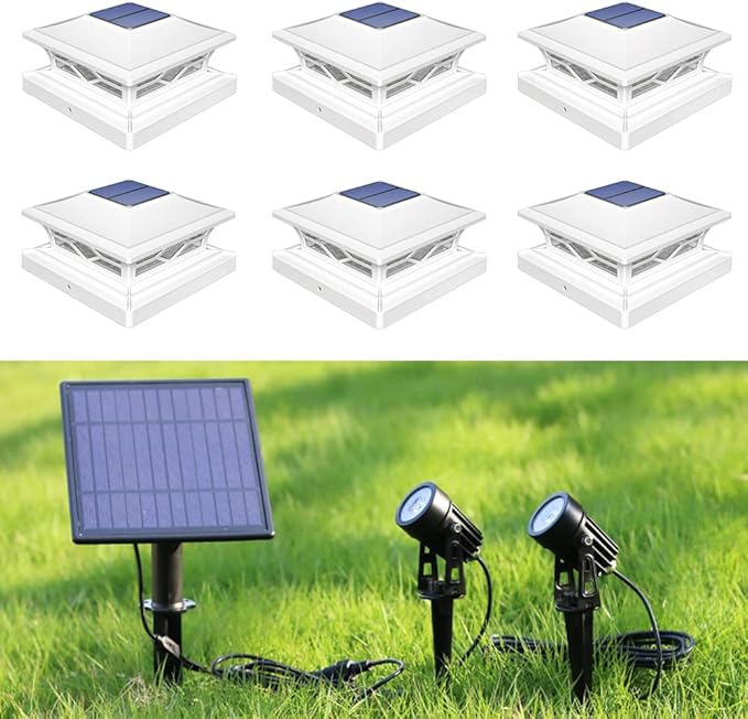 APONUO Bundle of 2 Items Solar Fence Post Lights Led Solar Spotlights