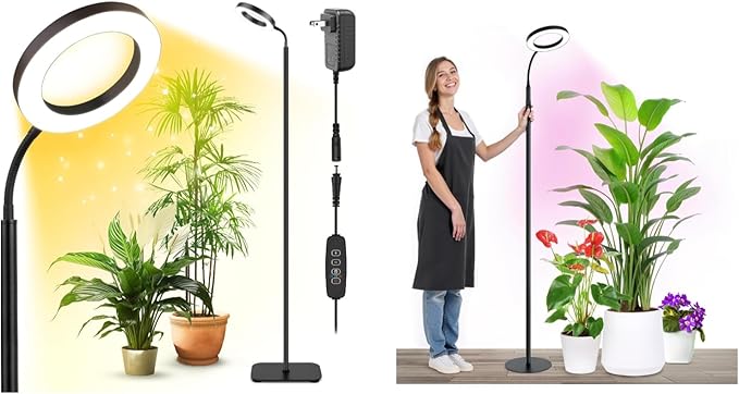 Plant Grow Light 20W Growing Lights for Indoor Plants Full Spectrum LED Floor Lamp with Height Adjustable Stand Auto Timer 3/9/12H10 Dimmable Brightness for Small Large Tall Plants Growth