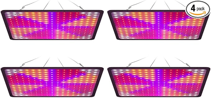 4 Pack 2000w Update New LED Grow Light Panel 225Leds Lamp for Indoor Plants Sun Like with White UV IR LEDs Grow Tent Greenhouse Veg and Bloom Seedlings Hydroponics Full Spectrum US Plug with Hook