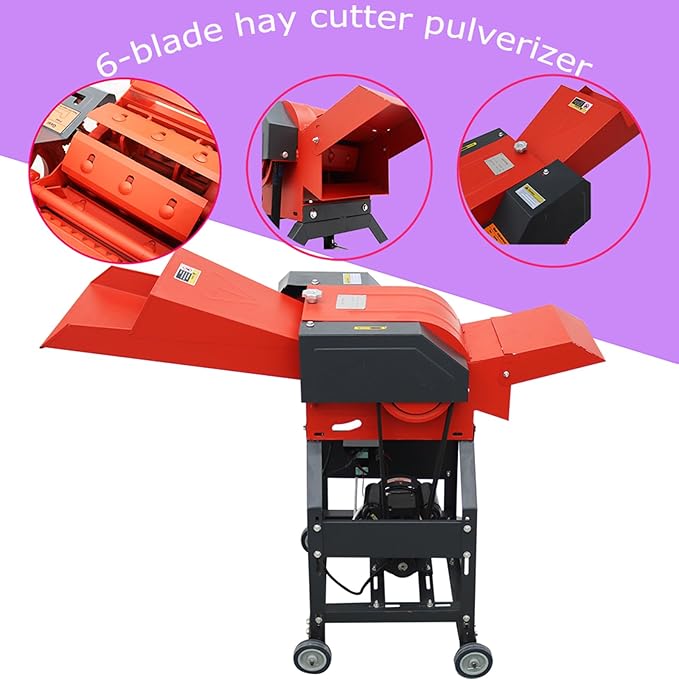INTSUPERMAI Hay Cutter Pulverizer Grass Crusher 6-Blade Feed Crusher Grass Chaff Cutter Hay Cutter Machine Dry-Wet Straw Cutter 500-1000KG/H 220V