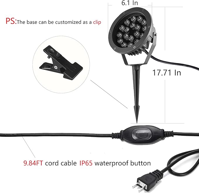 Outdoor LED Spotlight Waterproof Bright Outdoor Landscape Automatic Timer Mini Lawn Lamp 18W Graden Lights with Spiked Stand Lawn Decorative Lamp with Plug Courtyard Flag Light Warm White