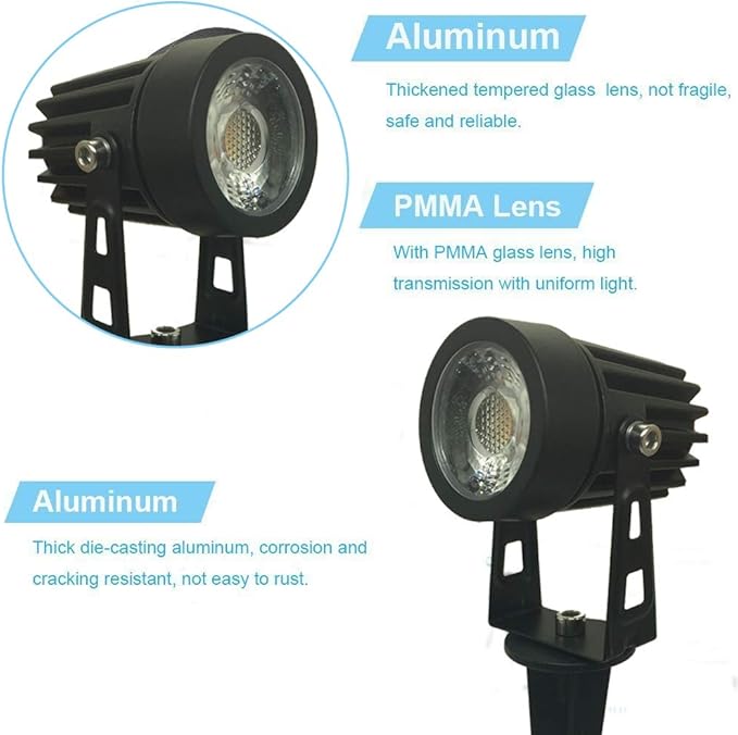 Pack of 2 Outdoor LED Landscape Lights Waterproof Spotlight with Spike Stand and Plug for Driveway Outdoor Lawn Lighting Flood Garden Yard (5W Mini Warm White)