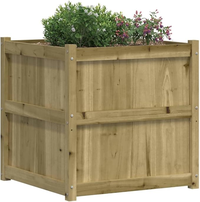 Garden Planter Natural Wood Solid Pine Wood Extra Large 27.6x27.6x27.6 inch Square Raised Garden Bed for Outdoor Plants