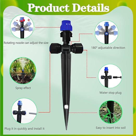 115FT Drip Irrigation Kit24pcs 1/4 inch Tandem atomizing NozzleQuick-Connect Automatic Drip Irrigation SystemSuitable for Watering Plants in Flowerpot Elevated Bed.