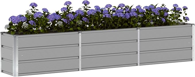 Steel Raised Garden Bed for Gardening Metal Planter Box for Vegetables Fruits Flowers 94.49 x 15.75 x 17.72 in Light Gray -460