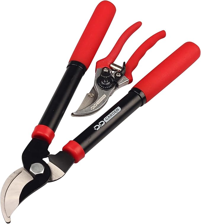 D&ampD Garden: Bypass 2-Piece Combo Set - 8 Pruner &amp 15 Lopper - Gardening Cutting &amp Trimming Tools Comfort Grips Heat Treated Blades Yard Work