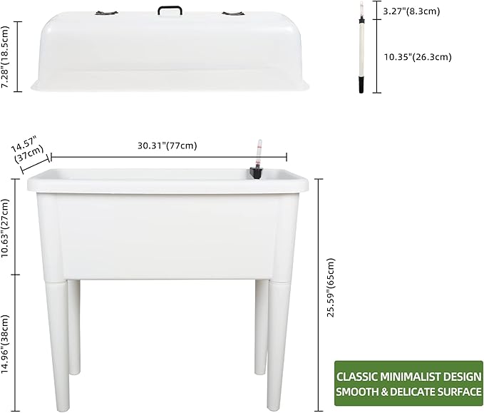 Dexceder 13.2 Gallon Self Watering Raised Garden Bed with Ventilation Transparent Lid Greenhouse Deepen Vegetable Flower Box Planter Pot with Removeble Legs &amp Water Level Indicator (White)