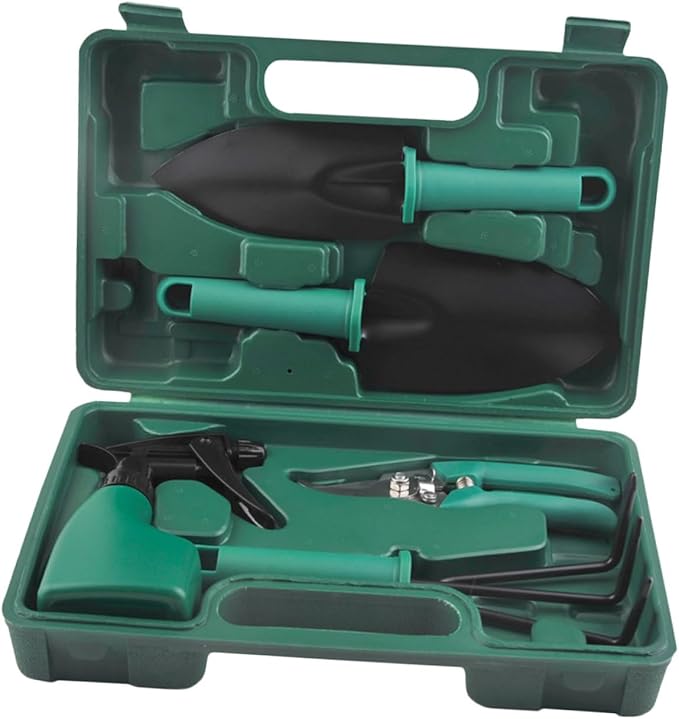 VICASKY Garden Tool Set with Stainless Steel Shovels and Rake Portable 5pcs Gardening Tool Kit for Outdoor Planting and Lawn Care with Carrying Case