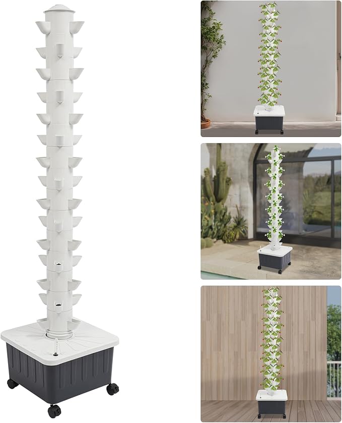Hydroponic Tower 7.93 Gal Water Tank 15 Layer 45 Holes Hydroponics Growing System Kit for Growing Flowers Vegetable Strawberries Lettuce