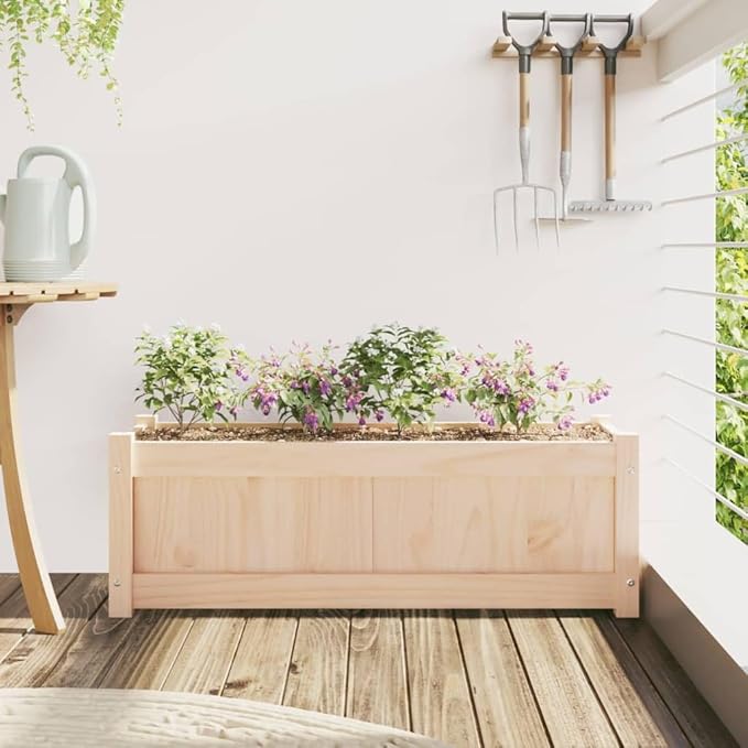 Solid Wood Planter Box for Outdoor Vegetable Flower and Herb Gardening 35.4 Large Planting Trough for Garden Patio and Indoor Plants Beds