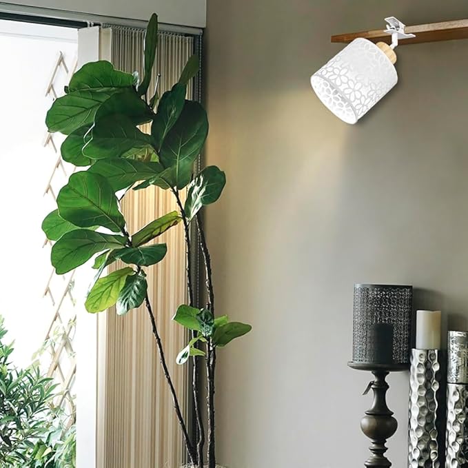 Clip Mount 5.9Ft Plug in Timing Cord Plant Light Full Spectrum White Light Wood Base White Metal Flower Pattern Shade Adjusted Angle Modern Clamp Light for Indoor Plants