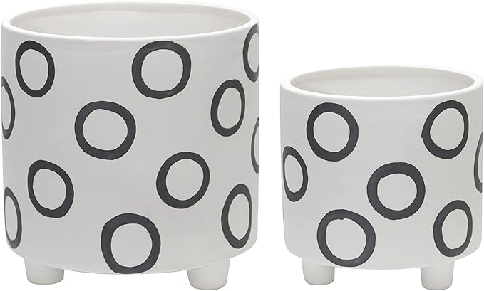 Generic S2 Footed Planter W Circles 68 Ivory Beige