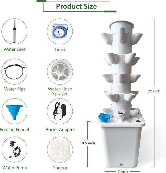 25 Plants Hydroponic Tower Hydroponics Growing System Tower Hydroponics Tower with Timer Automatic Watering Vertical Hydroponic Tower Planter Germination Kit for Herbs Vegetables Fruits