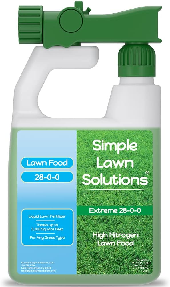 Maximum Green &amp Growth Fertilizer High Nitrogen 28-0-0 Liquid Lawn Food Spray Spring &amp Summer- Any Grass Type- Simple Lawn Solutions - Concentrated Quick &amp Slow Release Attached Sprayer (3