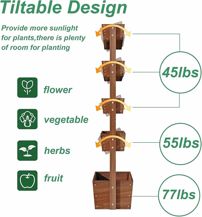 Vertical Raised Garden Bed5 Tier Wooden Garden PlantersAdjustable Freestanding Plant Stand Flower RankWooden Planters for Outdoor Indoor Balcony GardenHerb Vegetables Flowers33x17x66Brown