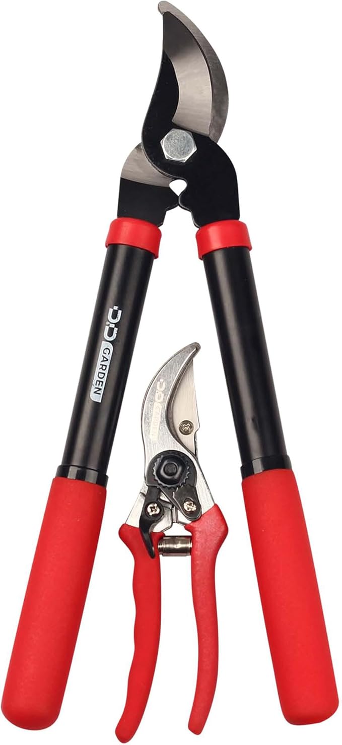 D&ampD Garden: Bypass 2-Piece Combo Set - 8 Pruner &amp 15 Lopper - Gardening Cutting &amp Trimming Tools Comfort Grips Heat Treated Blades Yard Work