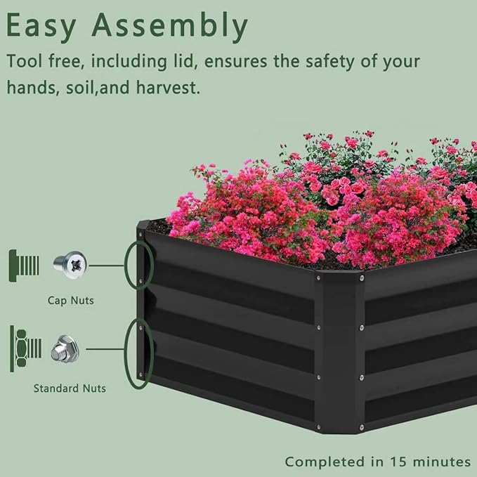 2PCS 8x2x1FT Galvanized Raised Garden BedPlanter Raised Beds-Metal Garden BoxLarge Plant for Outdoor Planting Vegetables BedFlowerherb-Black