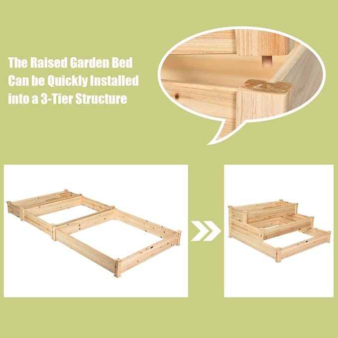 GRAFFY 3-Tier Raised Garden Bed Wood Elevated Planter Box Outdoor Planting Bed for Vegetable Flower Herb Plant Display Container Rack for Grass Lawn Patio Backyard