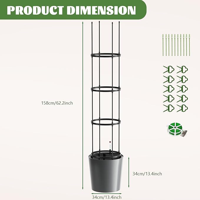 Tomato Planter Box with Trellis Self Watering Rolling Raised Garden Bed with Water Level Monitor for Climbing Vegetables Plants Cage Garden Planters Plant Pots for Plants Flowers Decor